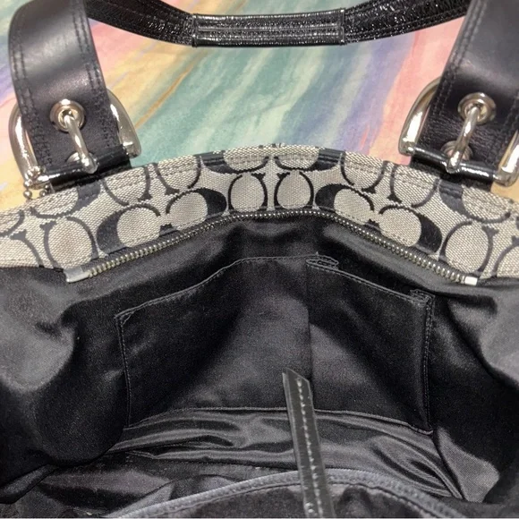 Coach Signature Tote Bag Satchel Shoulder Handbag Grey/Black - Picture 9 of 13
